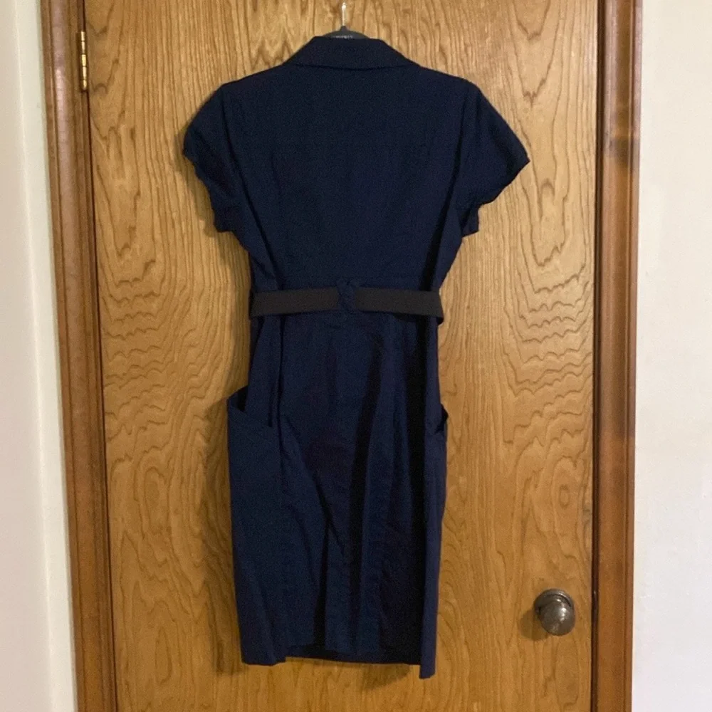 Robbie Bee navy dress with belt loops and belt 97% cotton 3% spandex size 10 - Picture 2 of 7